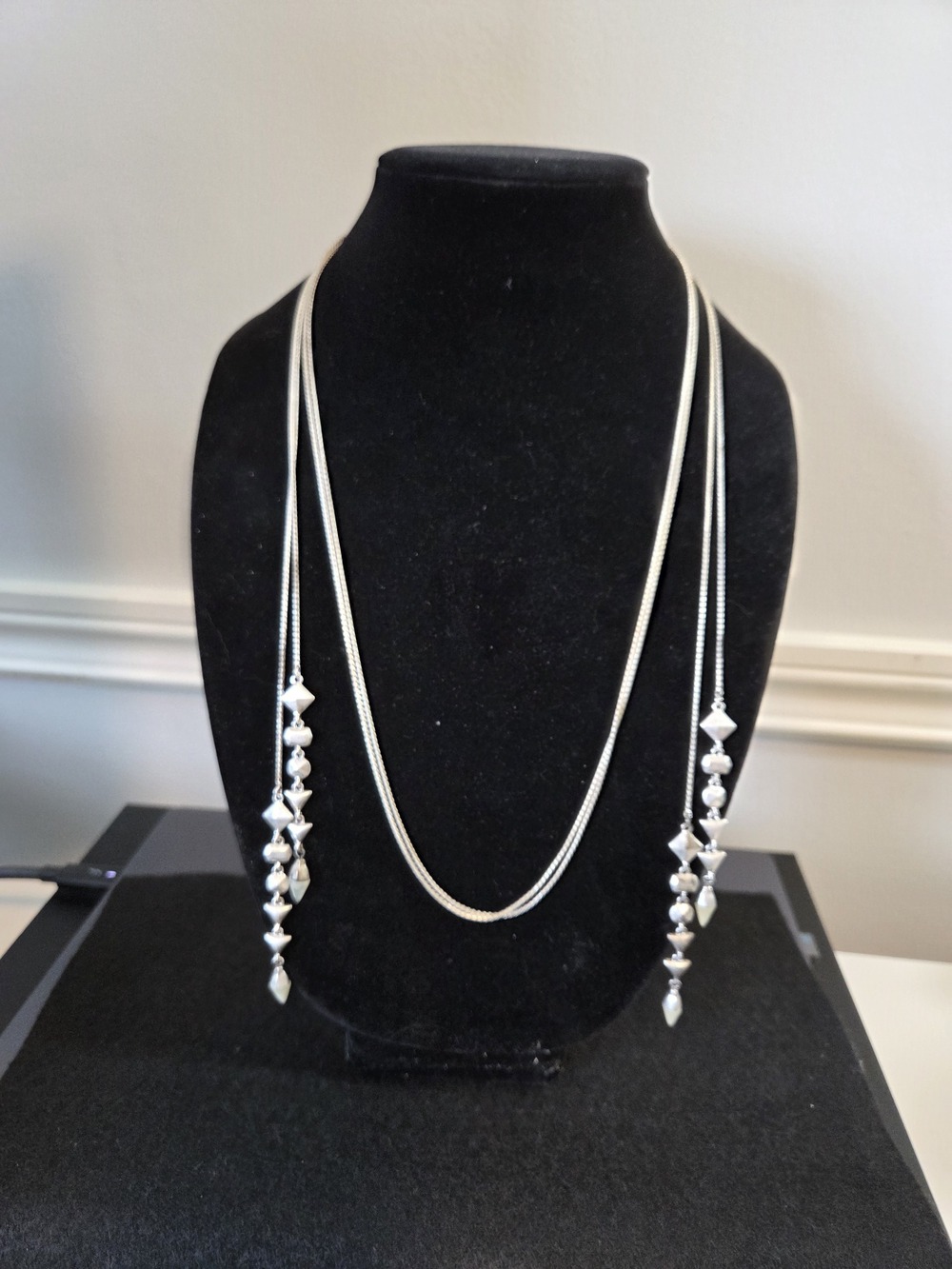 Lariat with Silver colored beads
